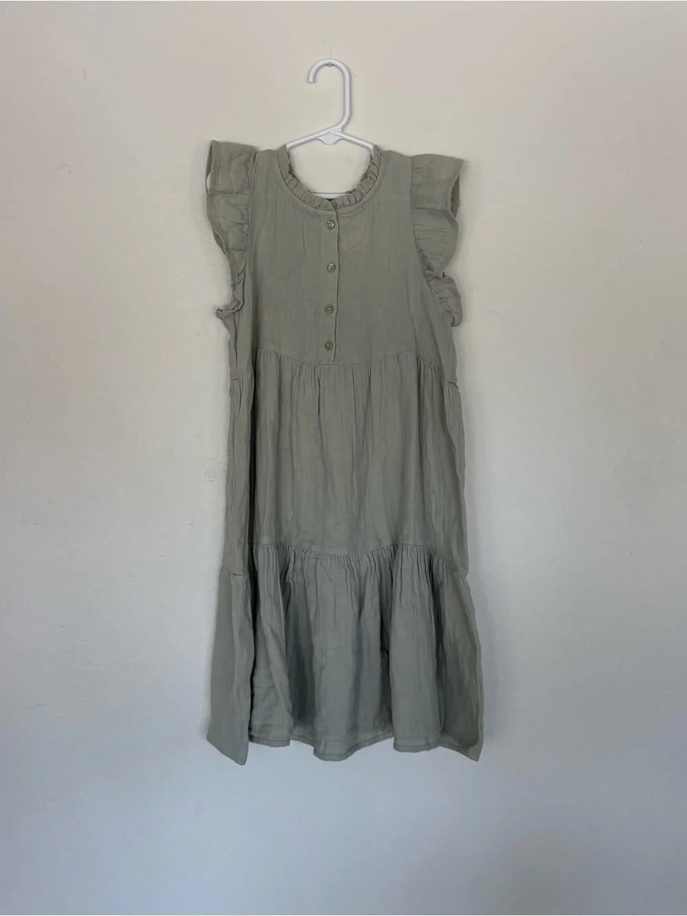 Cat & Jack Sage Green Flutter Sleeve Tiered Dress - Kids Size 7/8